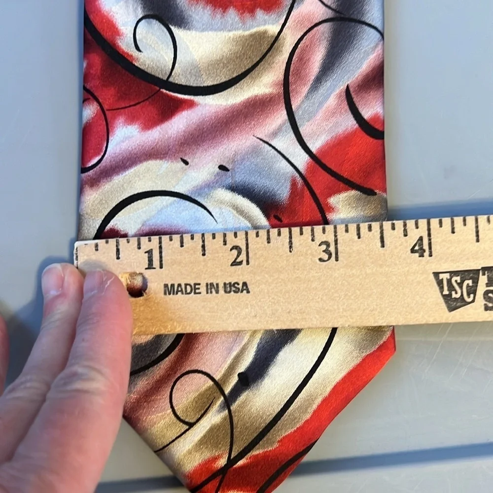 J. Garcia Red and Black Abstract Snail Garden Tie 59”